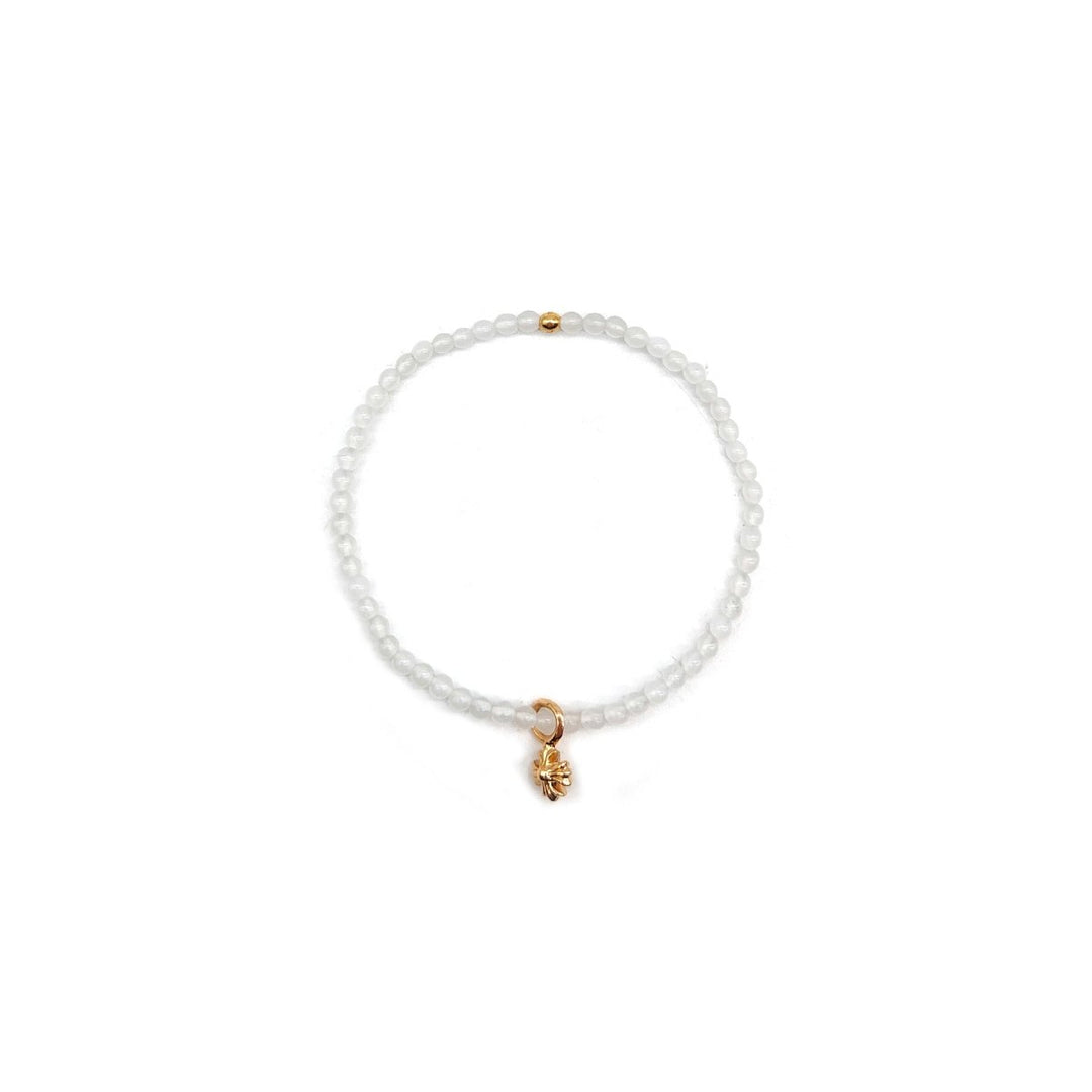 Chrome Hearts 4mm White 22K Gold Cross Charm Pendant Beaded Bracelet - SHENGLI ROAD MARKET