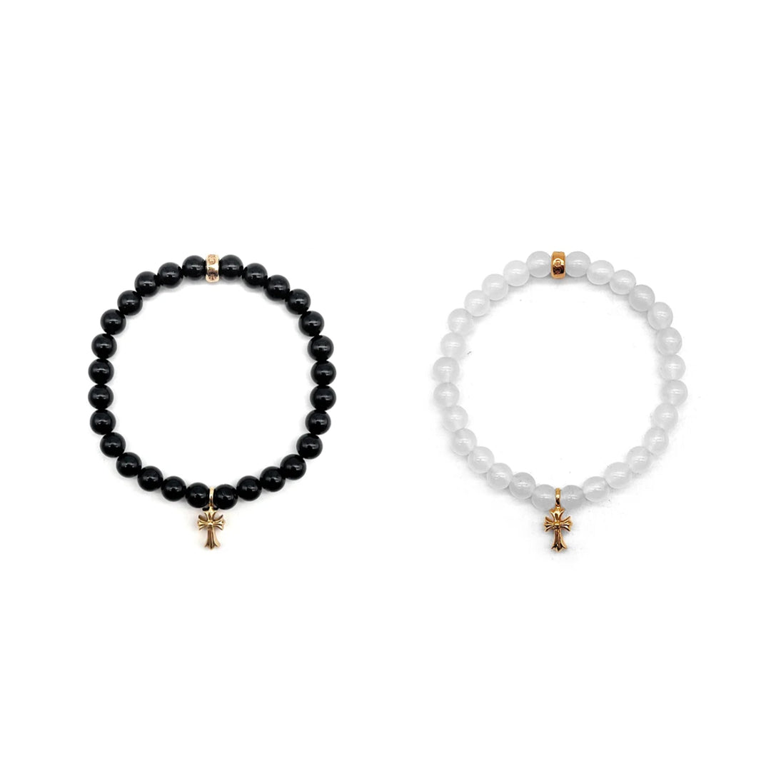 Chrome Hearts 6mm 22K Gold Cross Charm Beaded Bracelet - SHENGLI ROAD MARKET