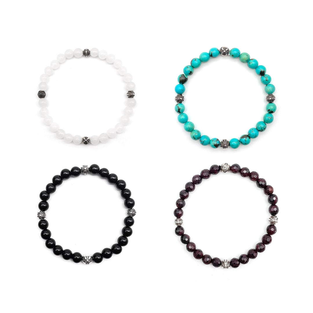 Chrome Hearts 6mm Beaded 4 Silver Cross Ball Bracelet - SHENGLI ROAD MARKET