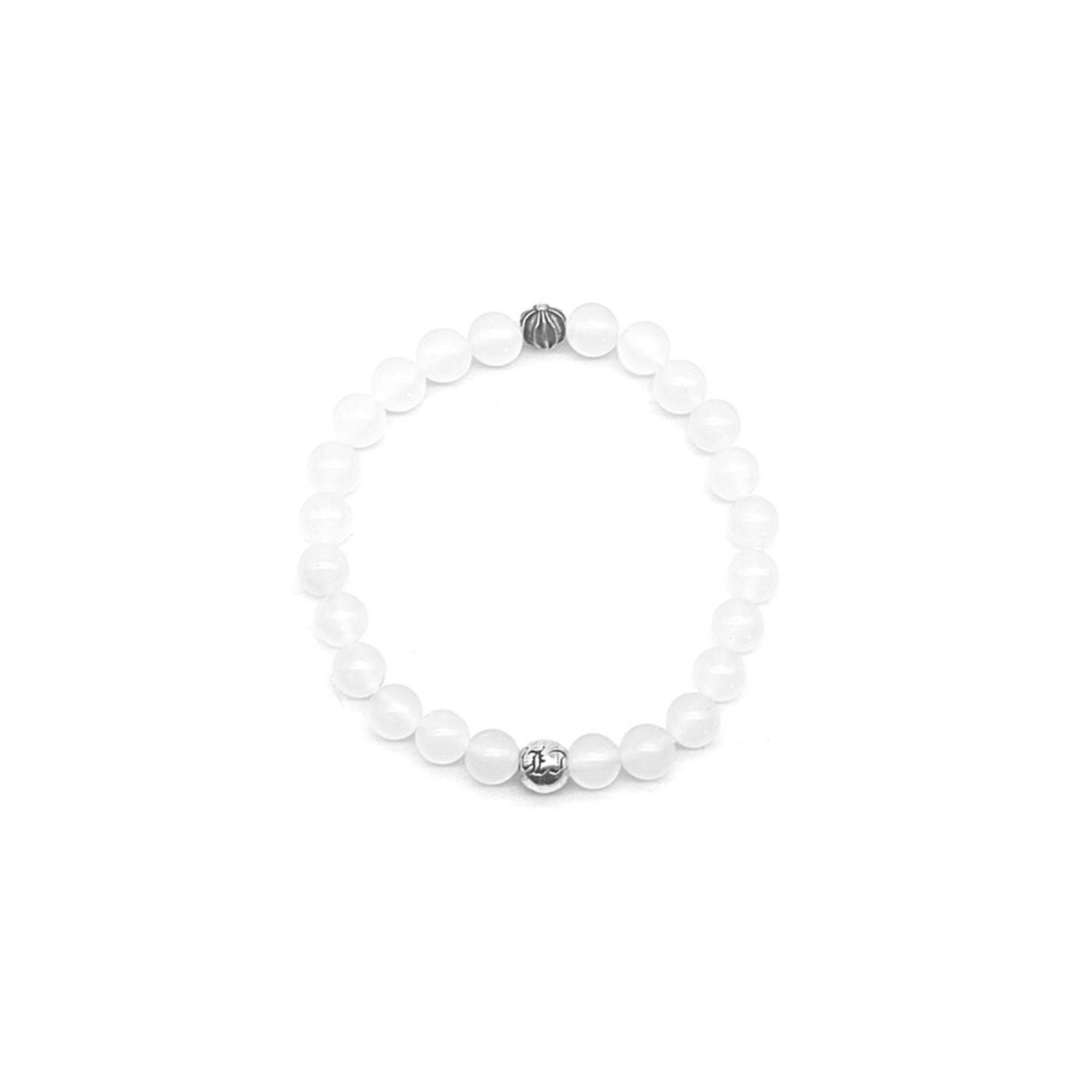 Chrome Hearts 6mm Beaded White Agate 2 Silver Bracelet - SRM Chrome Hearts 6mm Beaded White Agate 2 Silver Bracelet - SRM