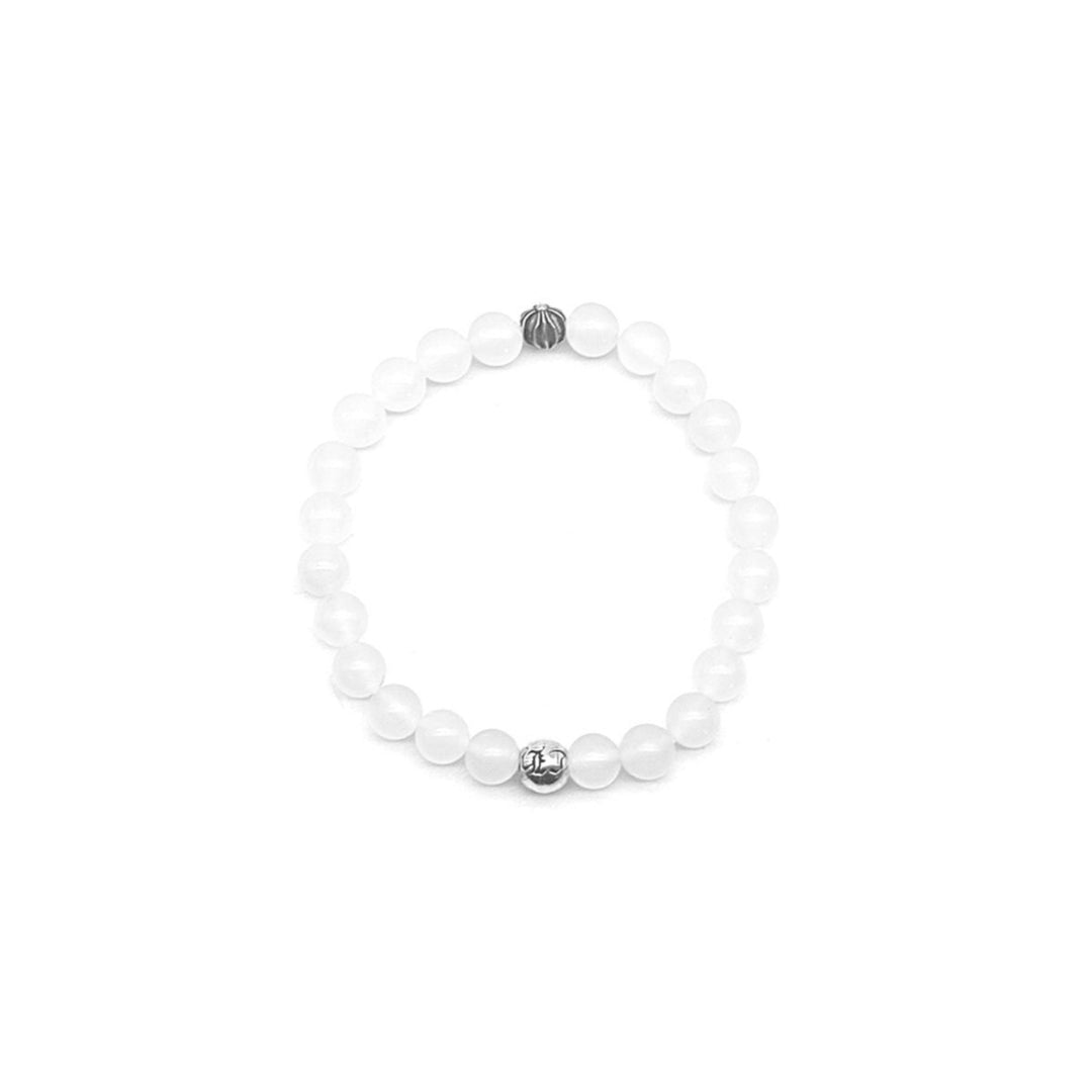Chrome Hearts 6mm Beaded White Agate 2 Silver Bracelet - SHENGLI ROAD MARKET