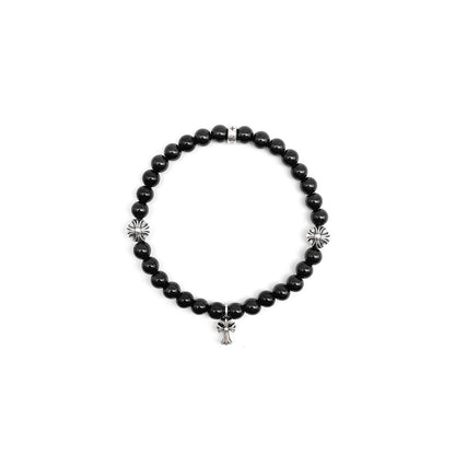 Chrome Hearts 6mm Black 4 Silver Beaded Cross Bracelet - SHENGLI ROAD MARKET