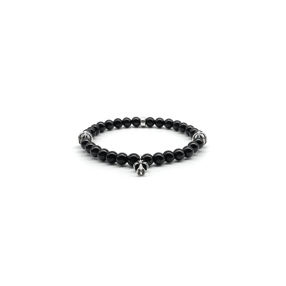 Chrome Hearts 6mm Black 4 Silver Beaded Cross Bracelet - SRM