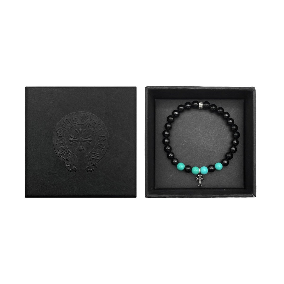 Chrome Hearts 6mm Black And Green Bead Cross Bracelet - SHENGLI ROAD MARKET