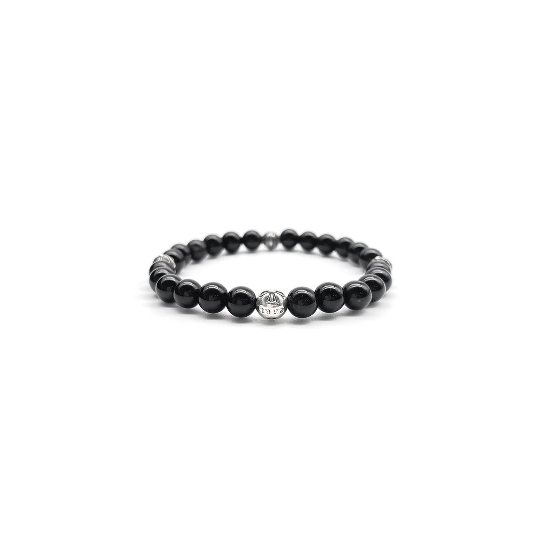 Chrome Hearts 6mm Black Beaded Obsidian 4 Silver Cross Ball Bracelet - SHENGLI ROAD MARKET