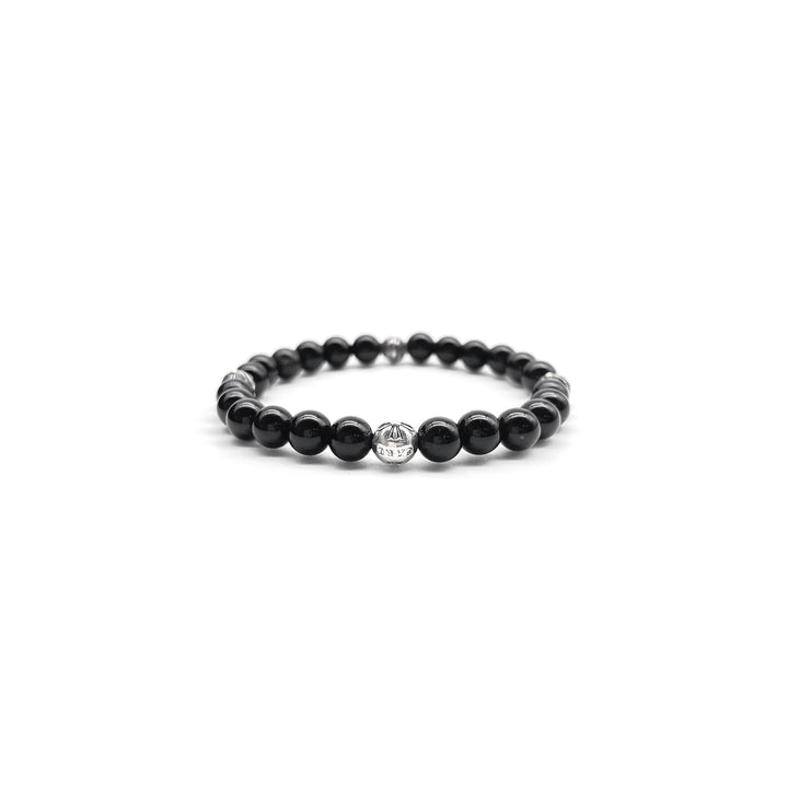 Chrome Hearts 6mm Black Beaded Obsidian 4 Silver Cross Ball Bracelet - SHENGLI ROAD MARKET
