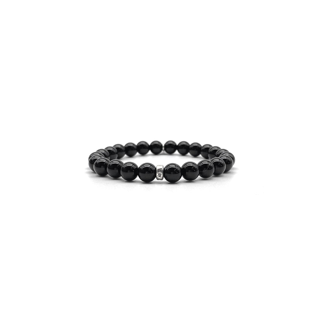 Chrome Hearts 6mm Black Beaded Obsidian Silver Cross Bracelet - SHENGLI ROAD MARKET