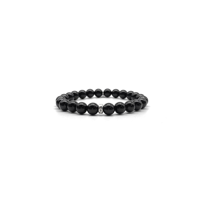 Chrome Hearts 6mm Black Beaded Obsidian Silver Cross Bracelet - SHENGLI ROAD MARKET