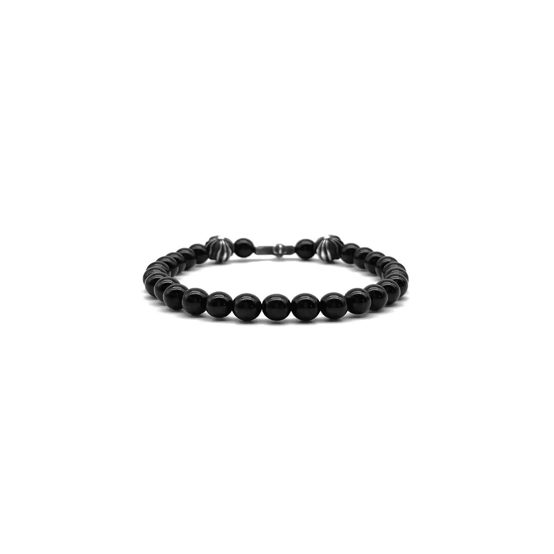 Chrome Hearts 6mm Black Obsidian 3 Silver Cross Bracelet - SHENGLI ROAD MARKET