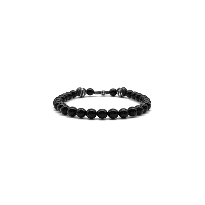 Chrome Hearts 6mm Black Obsidian 3 Silver Cross Bracelet - SHENGLI ROAD MARKET