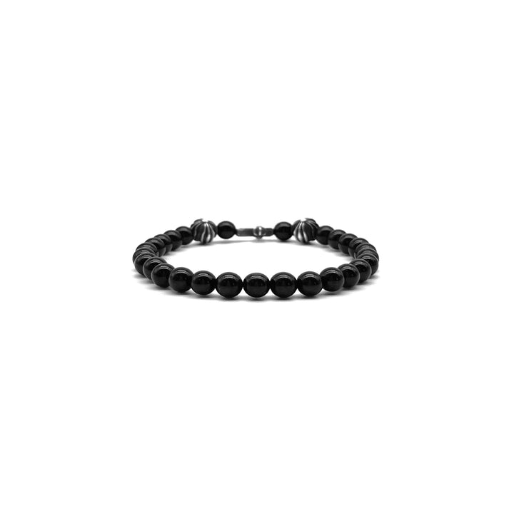 Chrome Hearts 6mm Black Obsidian 3 Silver Cross Bracelet - SHENGLI ROAD MARKET