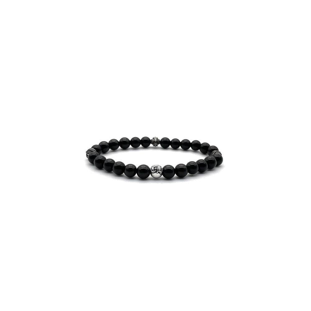 Chrome Hearts 6MM Black Obsidian 4 Silver Cross Bead Bracelet - SHENGLI ROAD MARKET