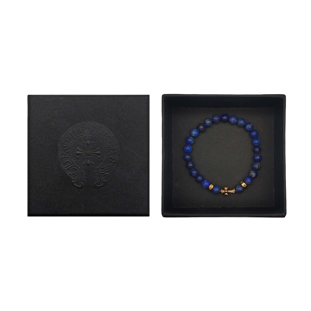 Chrome Hearts 6mm Blue 3 Gold Cross Beaded Bracelet - SHENGLI ROAD MARKET