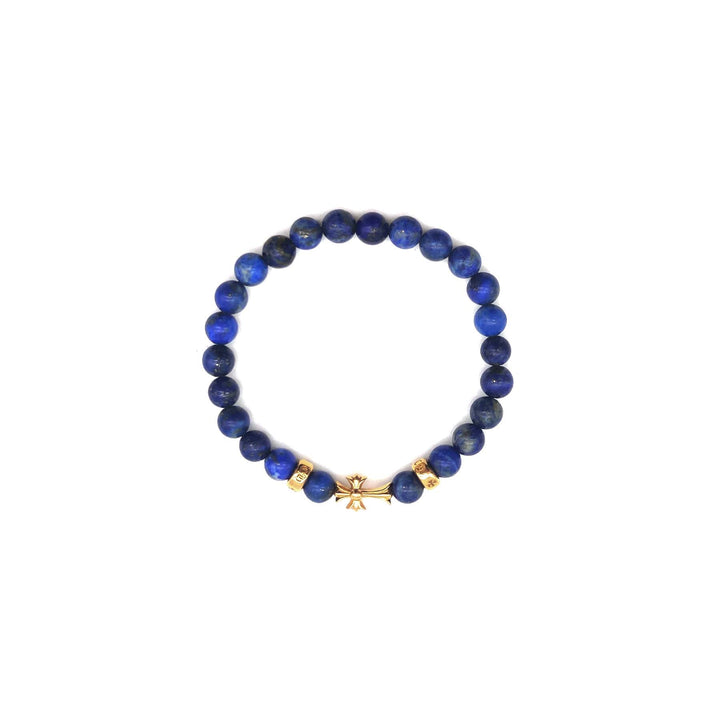 Chrome Hearts 6mm Blue 3 Gold Cross Beaded Bracelet - SHENGLI ROAD MARKET