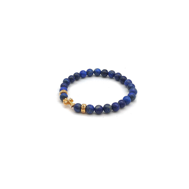 Chrome Hearts 6mm Blue 3 Gold Cross Beaded Bracelet - SHENGLI ROAD MARKET