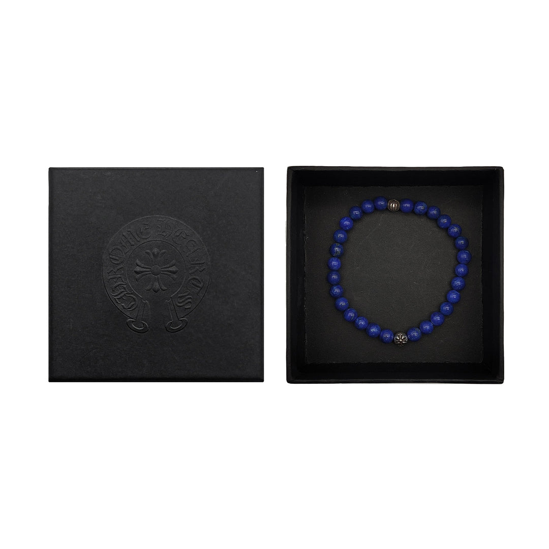 Chrome Hearts 6mm Blue Silver Cross Ball Beaded Bracelet - SHENGLI ROAD MARKET