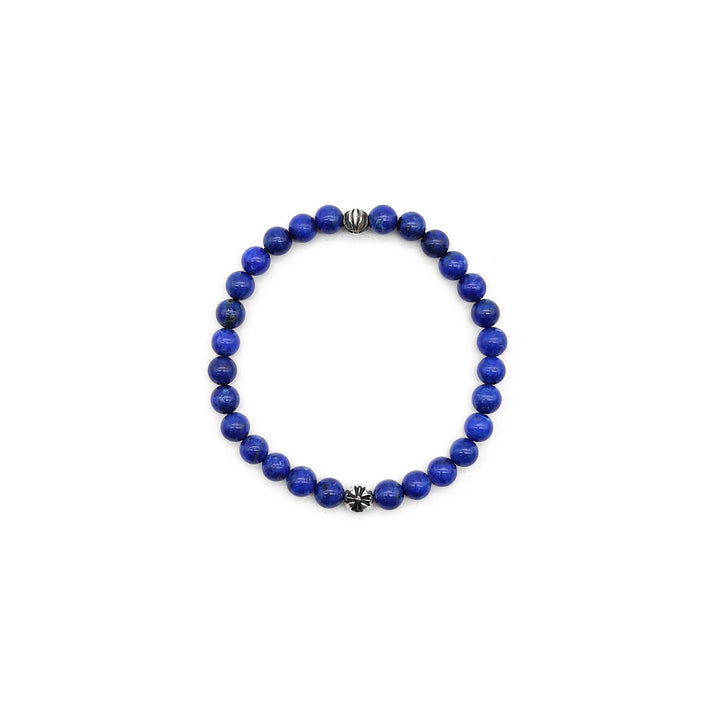 Chrome Hearts 6mm Blue Silver Cross Ball Beaded Bracelet - SHENGLI ROAD MARKET