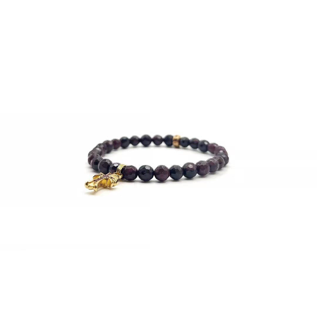 Chrome Hearts 6mm Garnet 22K Gold Pink Diamond Babyfat Beaded Bracelet - SHENGLI ROAD MARKET