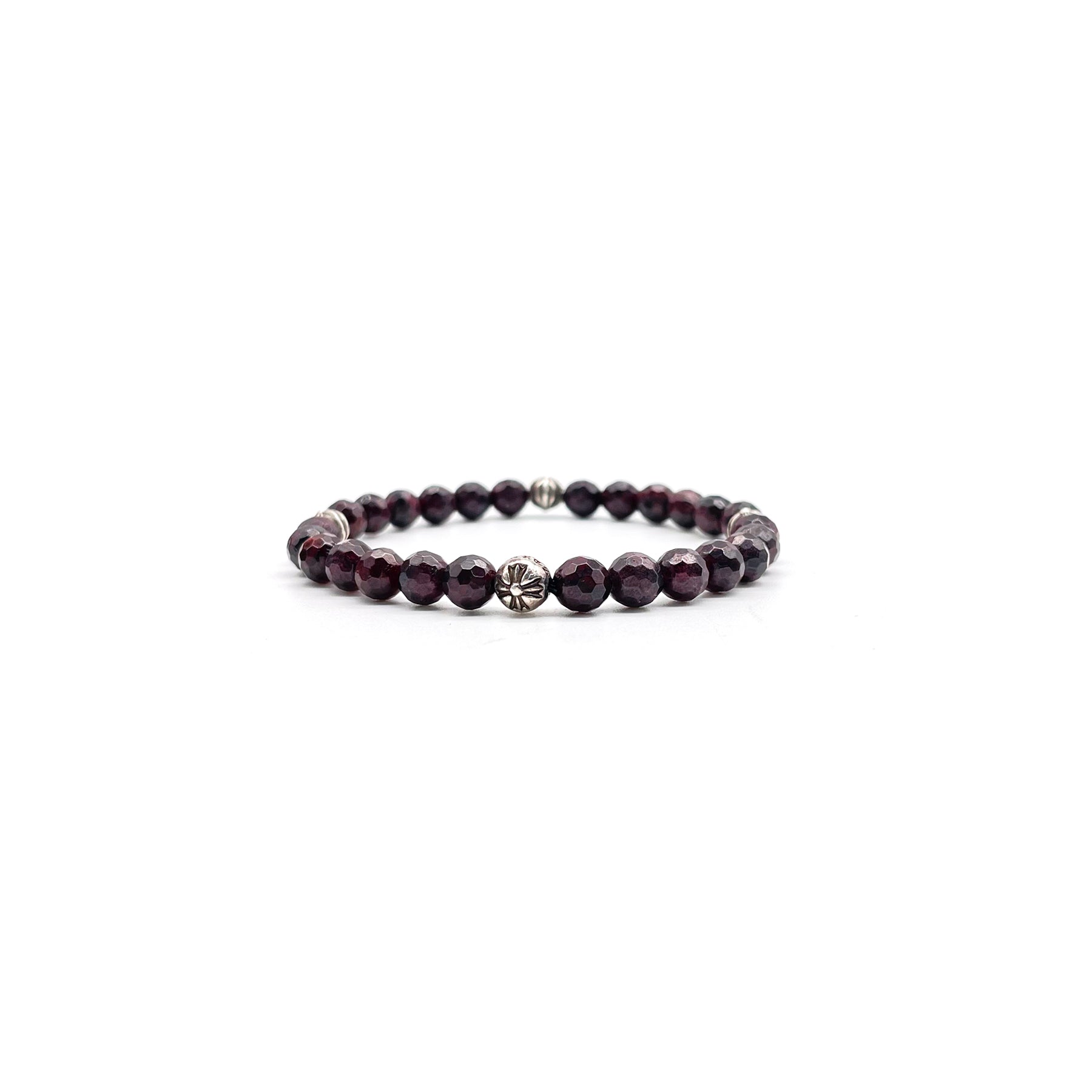 Chrome Hearts 6mm Garnet Silver Cross Ball Bracelet - SRM