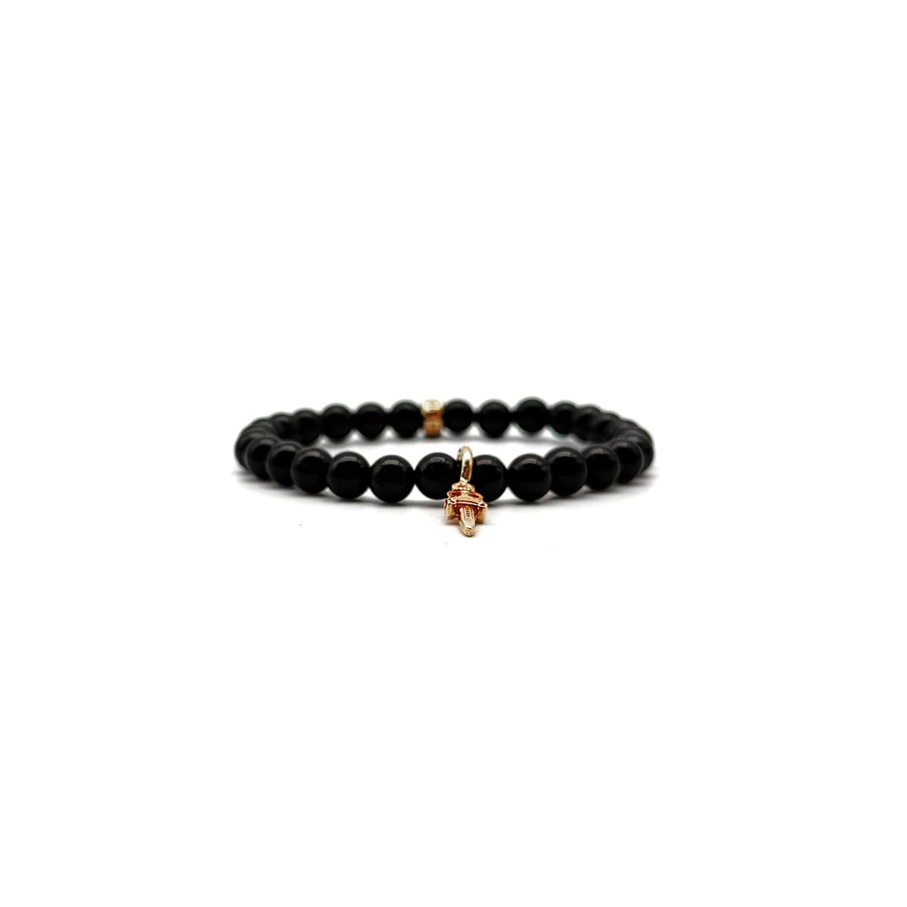 Chrome Hearts 6mm Obsidain 22K Gold Dagger Beaded Bracelet - SHENGLI ROAD MARKET