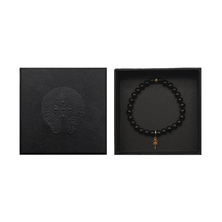 Chrome Hearts 6mm Obsidain 22K Gold Dagger Beaded Bracelet - SHENGLI ROAD MARKET