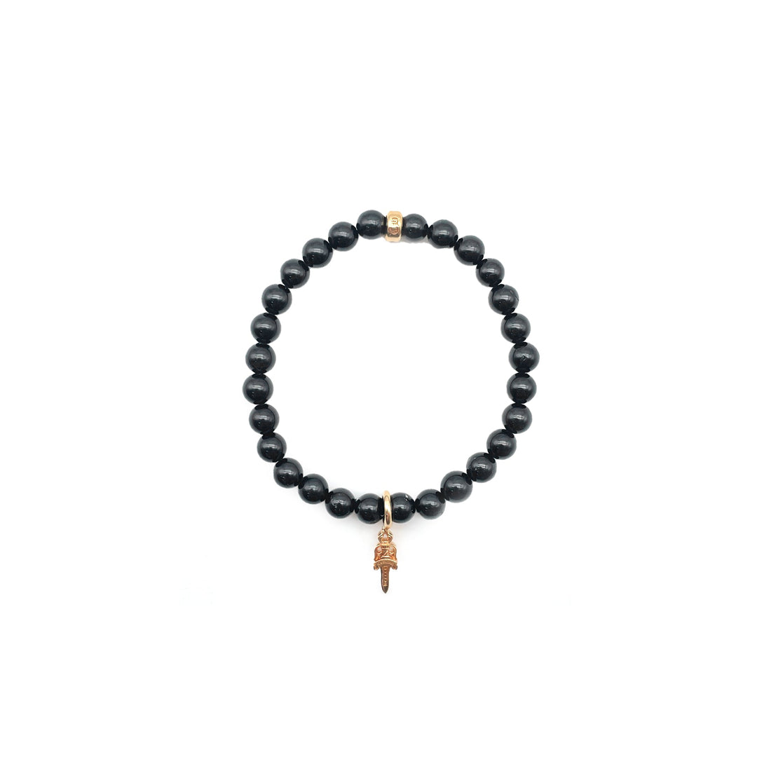 Chrome Hearts 6mm Obsidain 22K Gold Dagger Beaded Bracelet - SHENGLI ROAD MARKET