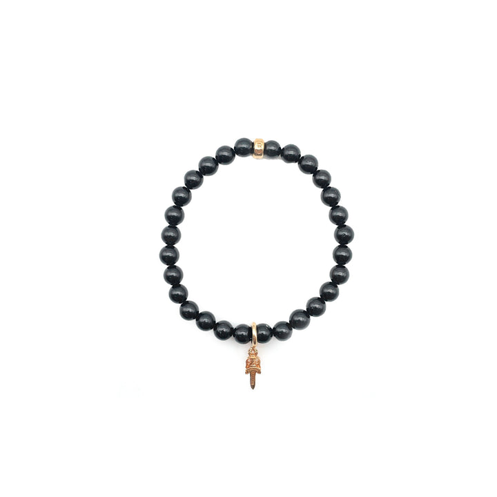 Chrome Hearts 6mm Obsidain 22K Gold Dagger Beaded Bracelet - SHENGLI ROAD MARKET