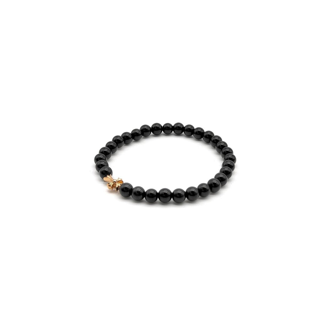 Chrome Hearts 6mm Obsidian 22K Gold Cross Beaded Bracelet - SHENGLI ROAD MARKET