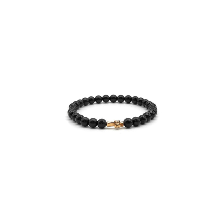 Chrome Hearts 6mm Obsidian 22K Gold Cross Beaded Bracelet - SHENGLI ROAD MARKET