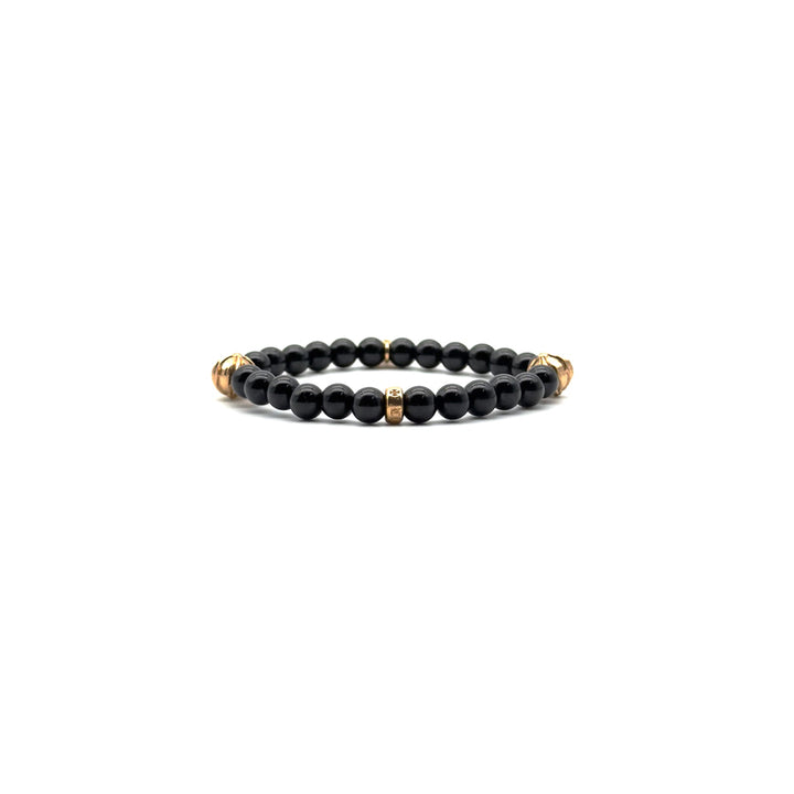Chrome Hearts 6mm Obsidian 22K Gold Cross Beaded Bracelet - SHENGLI ROAD MARKET