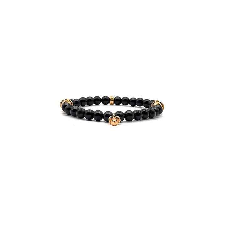 Chrome Hearts 6mm Obsidian 22K Gold Cross Beaded Bracelet - SHENGLI ROAD MARKET