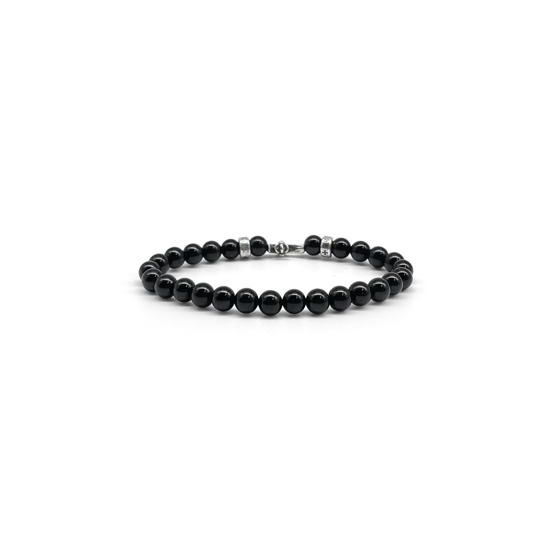 Chrome Hearts 6mm Obsidian 3 Silver Cross Bracelet - SHENGLI ROAD MARKET