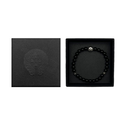 Chrome Hearts 6mm Obsidian 3 Silver Cross Bracelet - SHENGLI ROAD MARKET