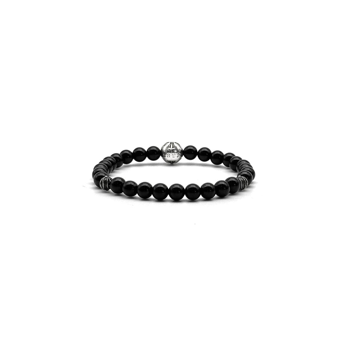 Chrome Hearts 6mm Obsidian 3 Silver Cross Bracelet - SHENGLI ROAD MARKET