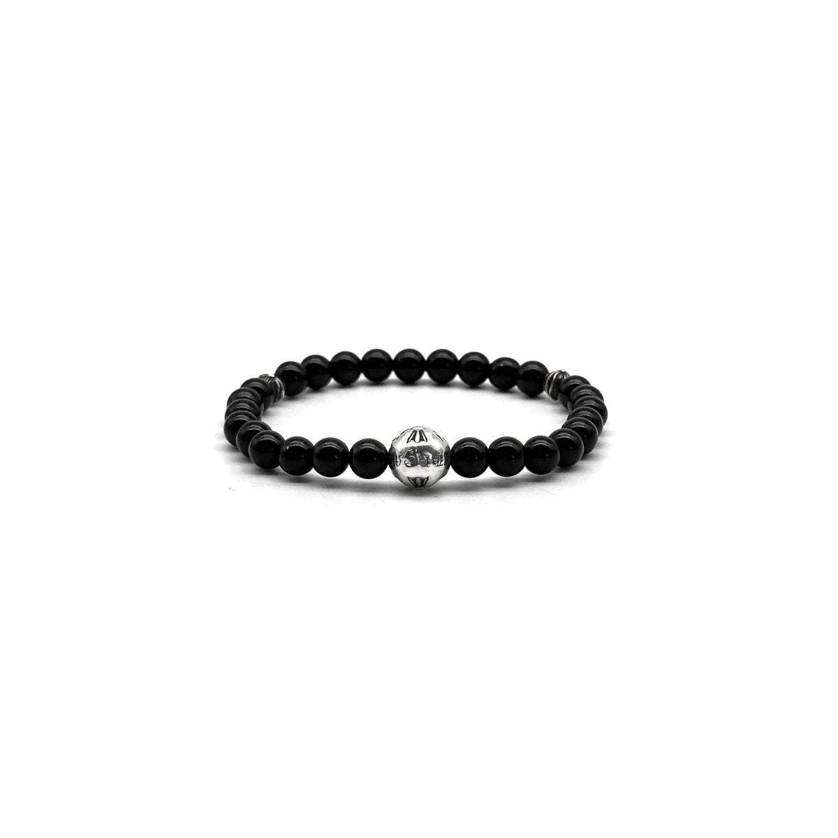 Chrome Hearts 6mm Obsidian 3 Silver Cross Bracelet - SHENGLI ROAD MARKET