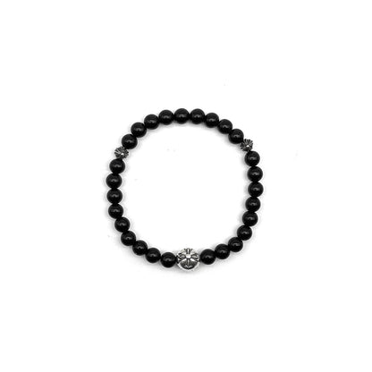 Chrome Hearts 6mm Obsidian 3 Silver Cross Bracelet - SHENGLI ROAD MARKET