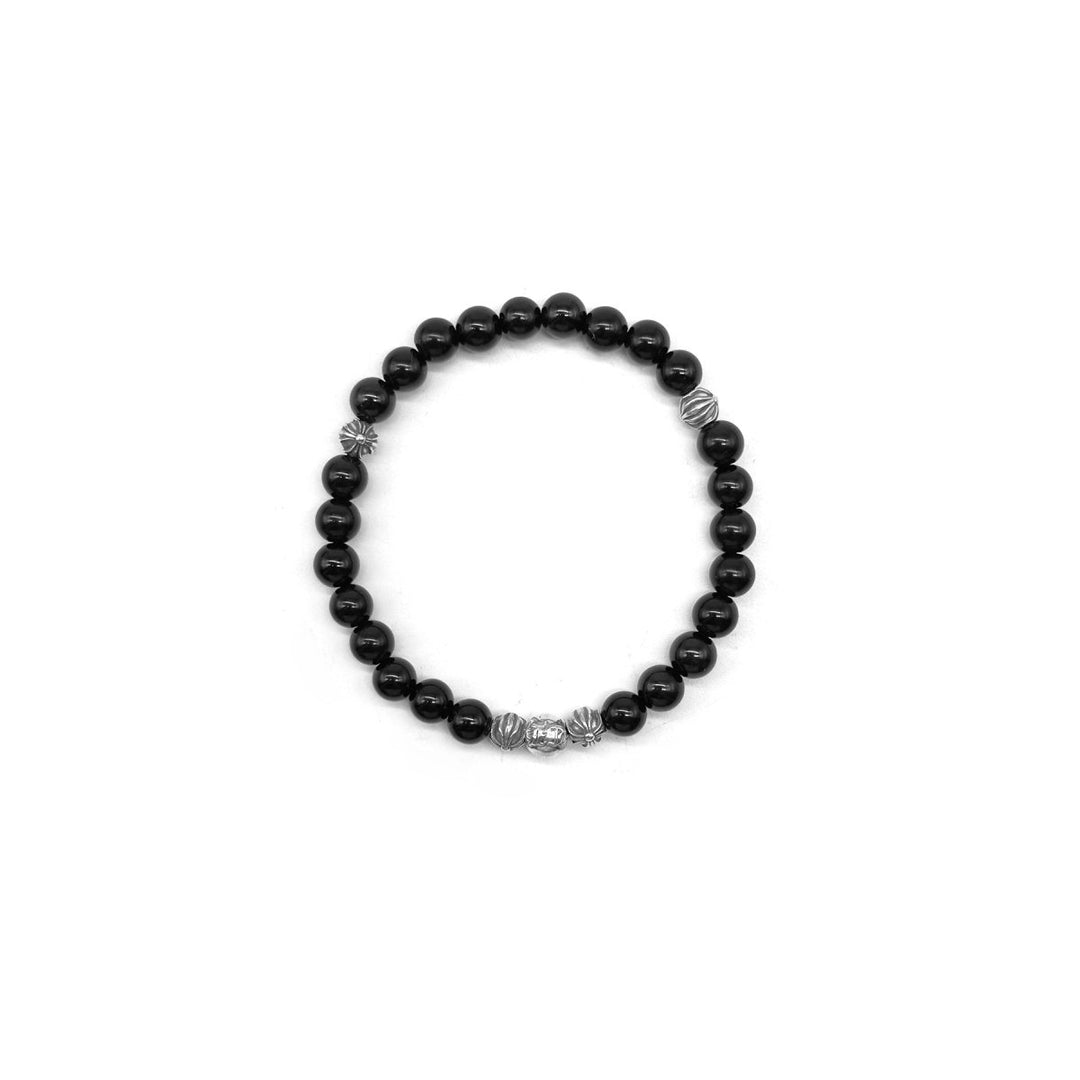 Chrome Hearts 6mm Obsidian 5 Silver Bracelet - SHENGLI ROAD MARKET