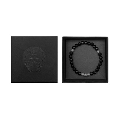 Chrome Hearts 6mm Obsidian 5 Silver Bracelet - SHENGLI ROAD MARKET