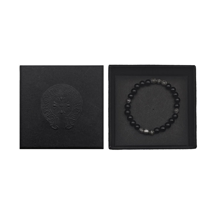 Chrome Hearts 6mm Obsidian Eight Silver Beads Cross Bracelet - SHENGLI ROAD MARKET