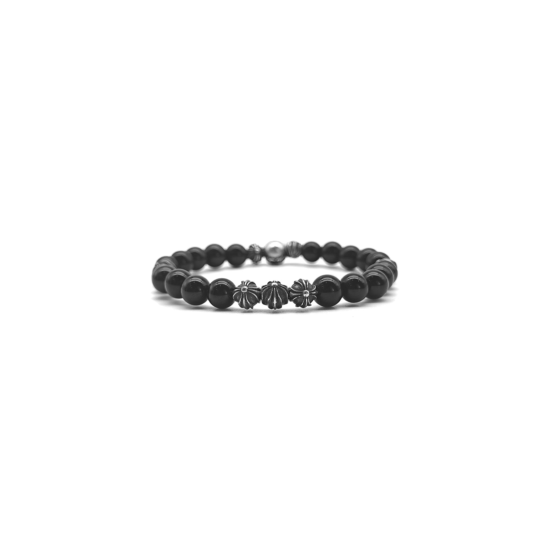 Chrome Hearts オブシディアン シルバー ビーズ クロス ブレスレット