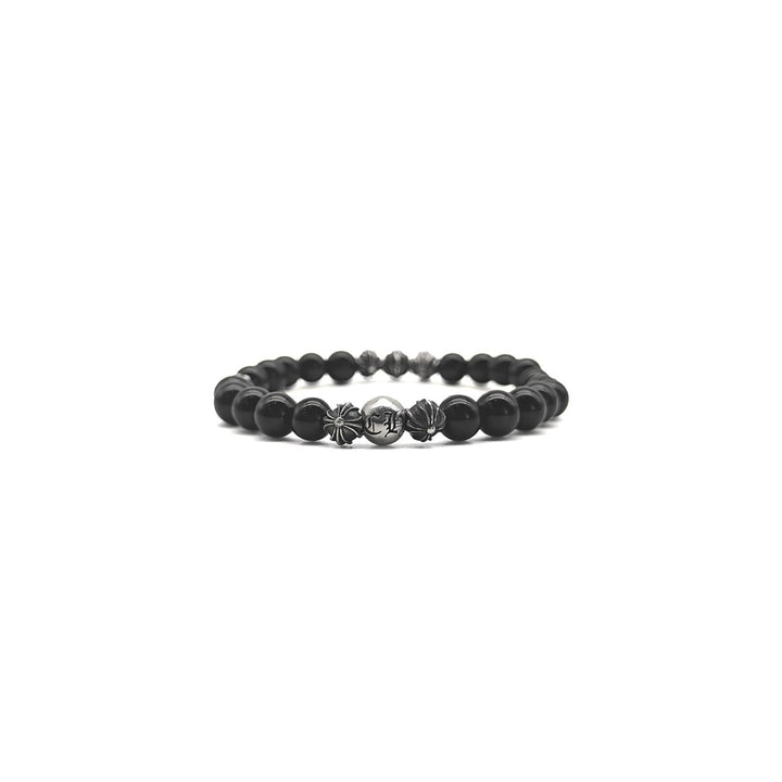 Chrome Hearts 6mm Obsidian Eight Silver Beads Cross Bracelet - SHENGLI ROAD MARKET