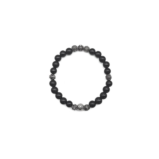 Chrome Hearts 6mm Obsidian Eight Silver Beads Cross Bracelet - SHENGLI ROAD MARKET
