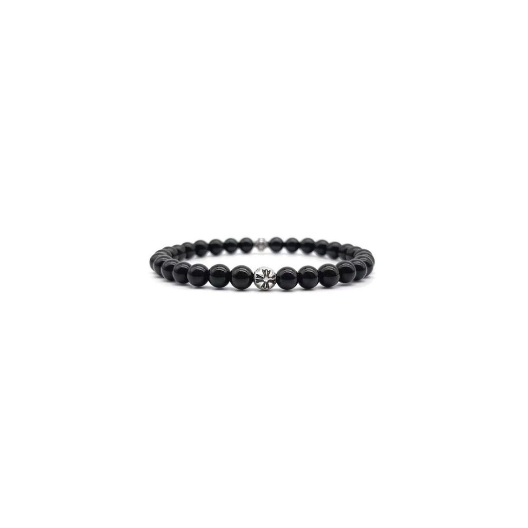 Chrome Hearts 6mm Obsidian Silver Cross Ball Beaded Bracelet - SHENGLI ROAD MARKET