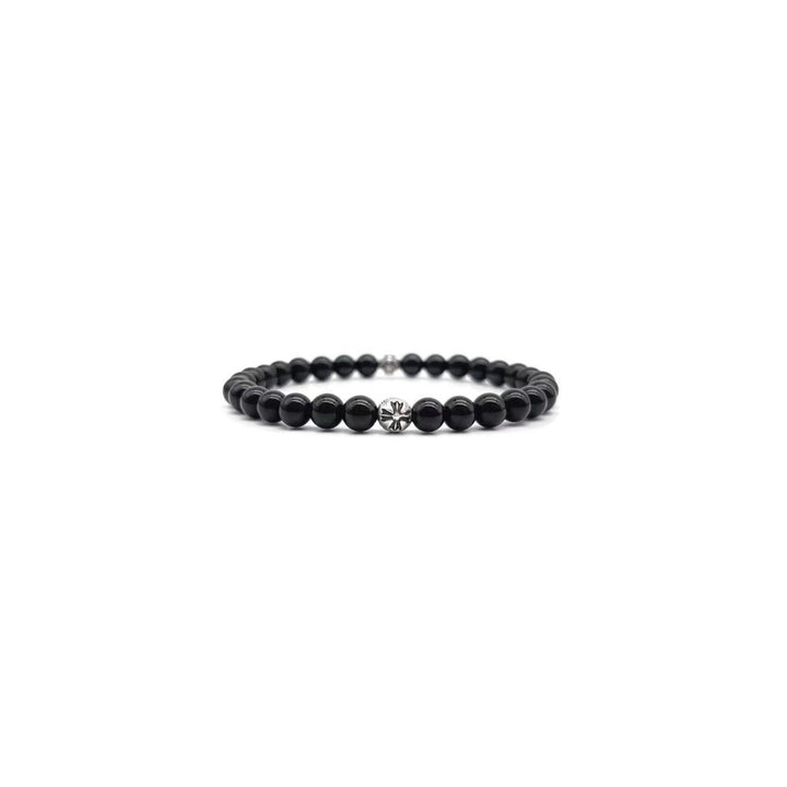 Chrome Hearts 6mm Obsidian Silver Cross Ball Beaded Bracelet - SHENGLI ROAD MARKET