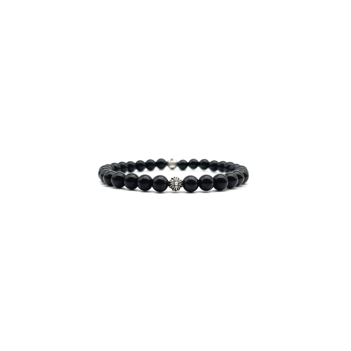 Chrome Hearts 6mm Obsidian Silver Cross Ball Beaded Bracelet - SHENGLI ROAD MARKET