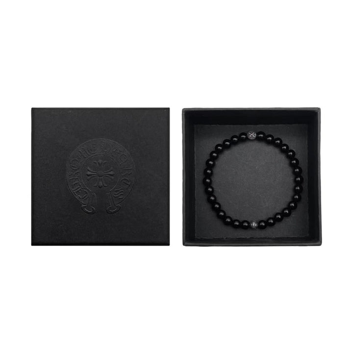 Chrome Hearts 6mm Obsidian Silver Cross Ball Beaded Bracelet - SHENGLI ROAD MARKET