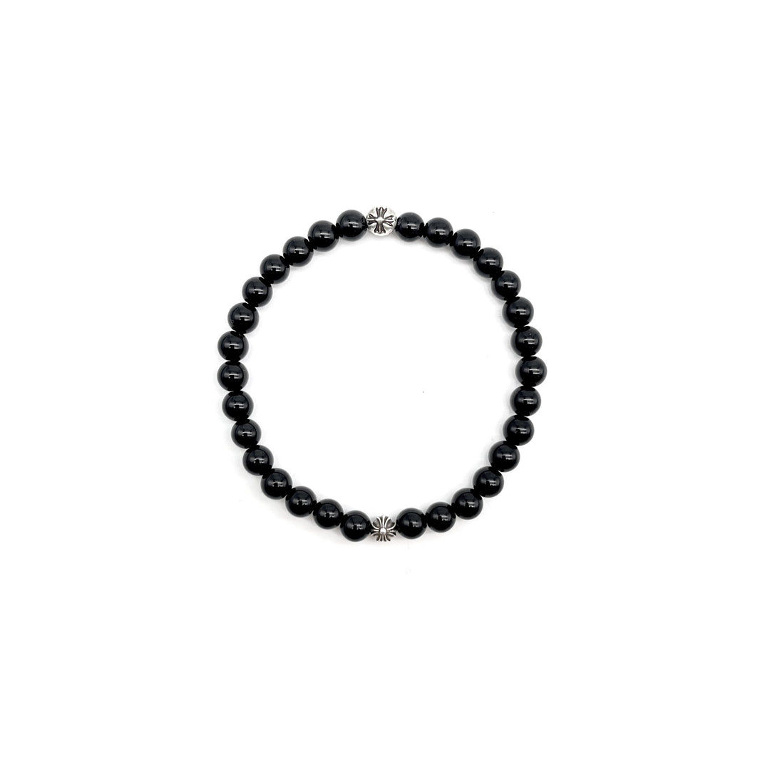 Chrome Hearts 6mm Obsidian Silver Cross Ball Beaded Bracelet - SHENGLI ROAD MARKET