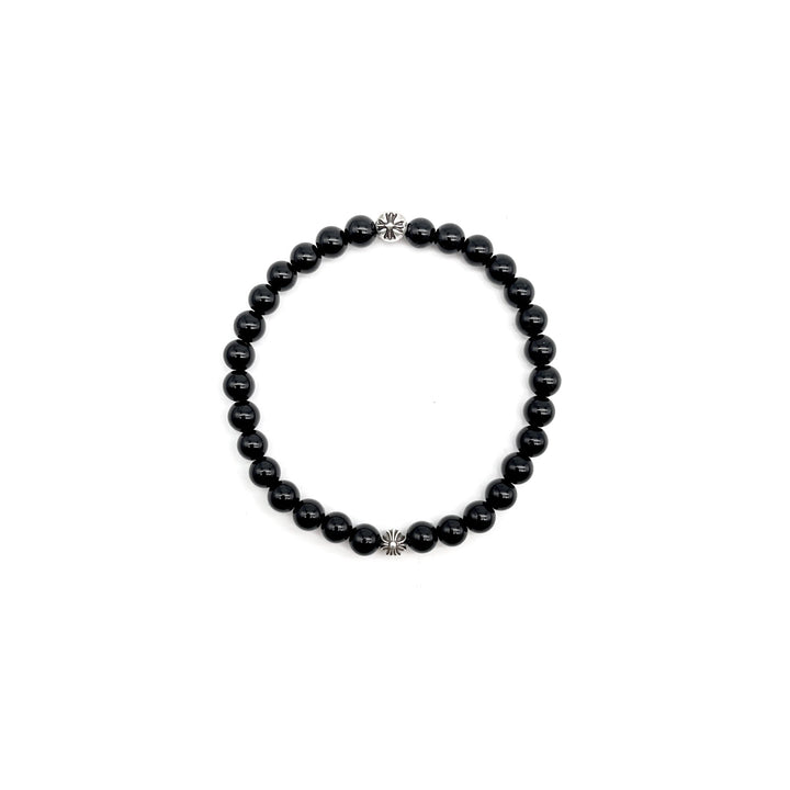 Chrome Hearts 6mm Obsidian Silver Cross Ball Beaded Bracelet - SHENGLI ROAD MARKET