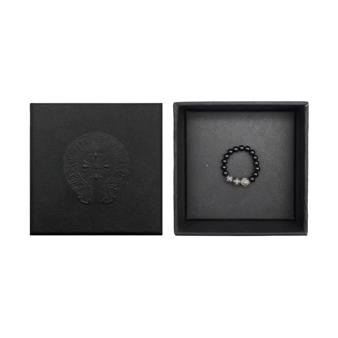 Chrome Hearts 6mm Obsidian Silver Cross Ball Ring