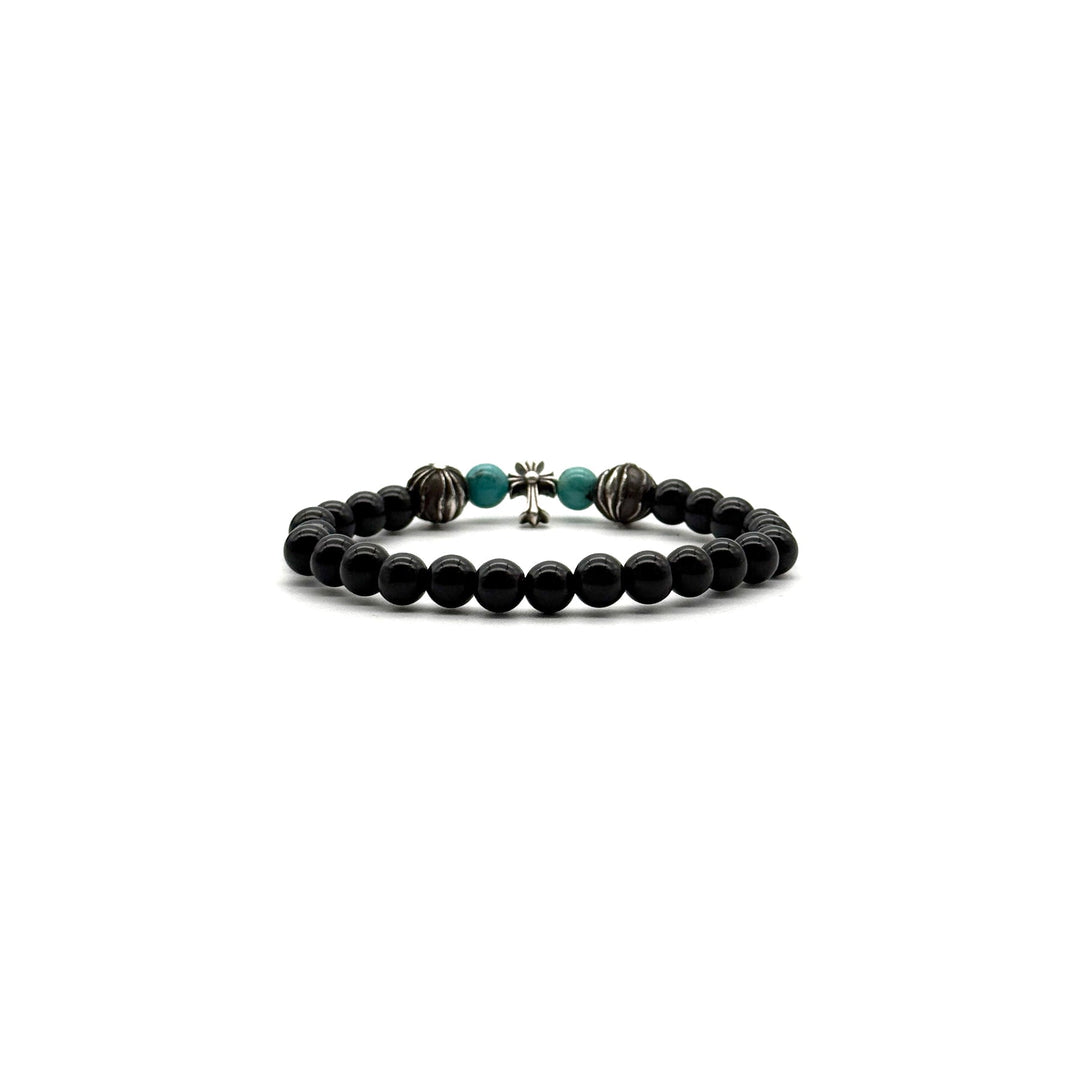 Chrome Hearts 6mm Obsidian Silver Cross Beaded Bracelet - SHENGLI ROAD MARKET